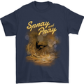 Kitesurfing Spray and Pray Mens T-Shirt 100% Cotton Navy Blue