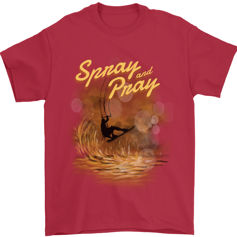 Kitesurfing Spray and Pray Mens T-Shirt 100% Cotton Red