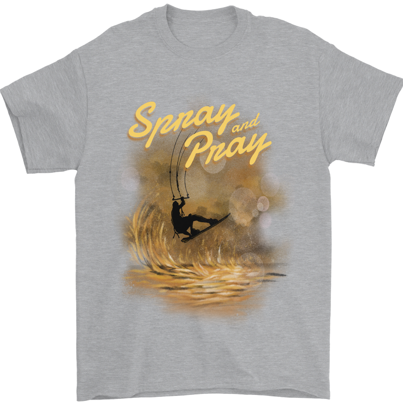 Kitesurfing Spray and Pray Mens T-Shirt 100% Cotton Sports Grey