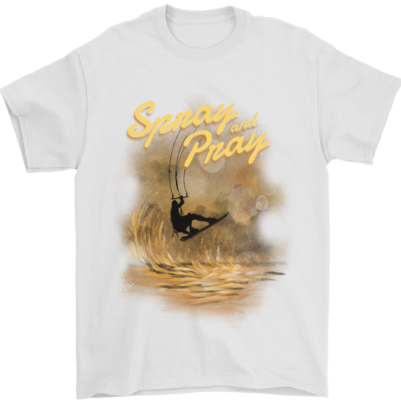 Kitesurfing Spray and Pray Mens T-Shirt 100% Cotton White