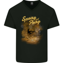 Kitesurfing Spray and Pray Mens V-Neck Cotton T-Shirt Black