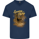 Kitesurfing Spray and Pray Mens V-Neck Cotton T-Shirt Navy Blue
