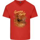 Kitesurfing Spray and Pray Mens V-Neck Cotton T-Shirt Red