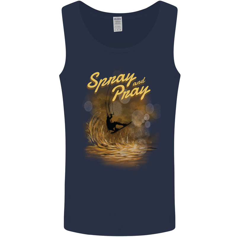 Kitesurfing Spray and Pray Mens Vest Tank Top Navy Blue