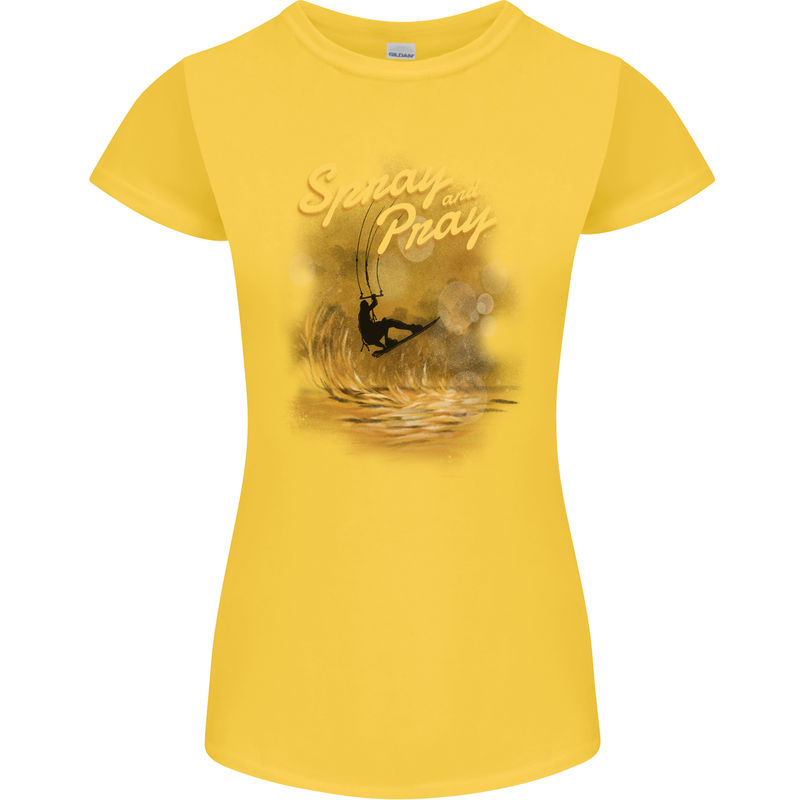 Kitesurfing Spray and Pray Womens Petite Cut T-Shirt Yellow