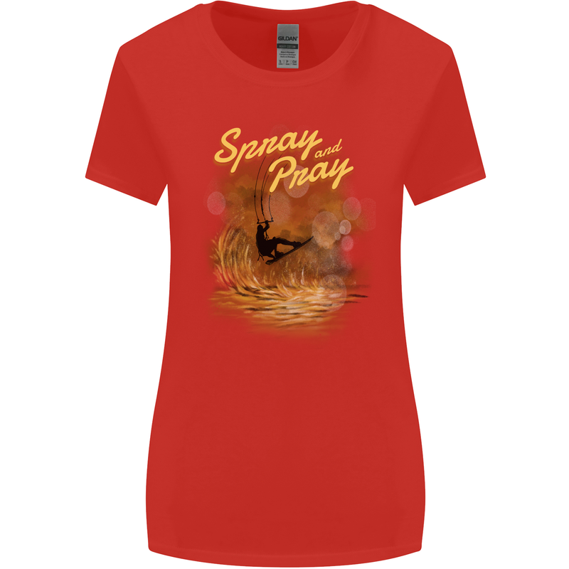 Kitesurfing Spray and Pray Womens Wider Cut T-Shirt Red