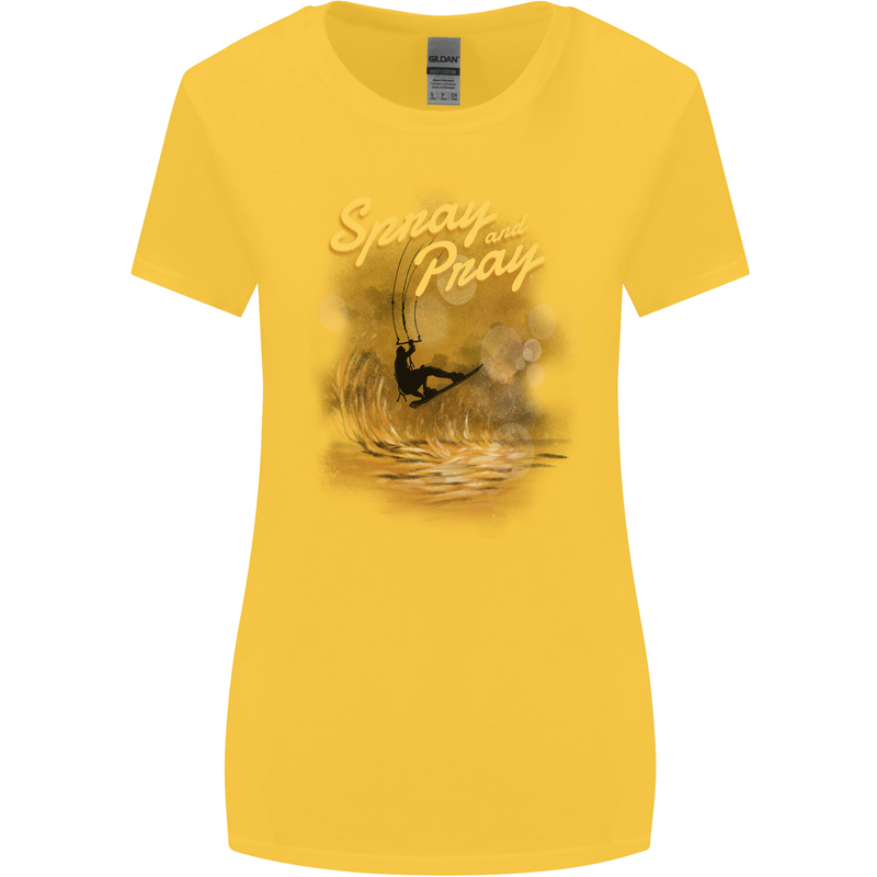 Kitesurfing Spray and Pray Womens Wider Cut T-Shirt Yellow