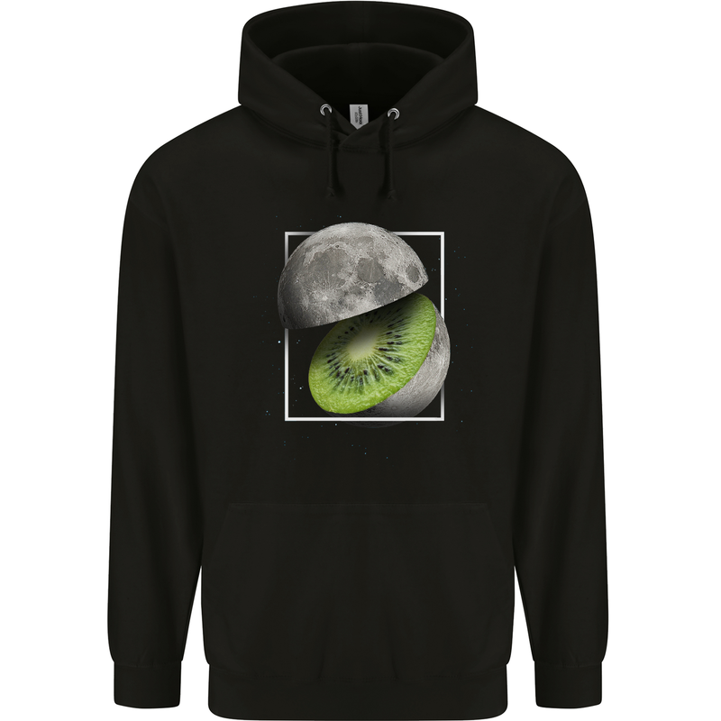 Kiwi Moon Space Planets Universe Mens 80% Cotton Hoodie Black