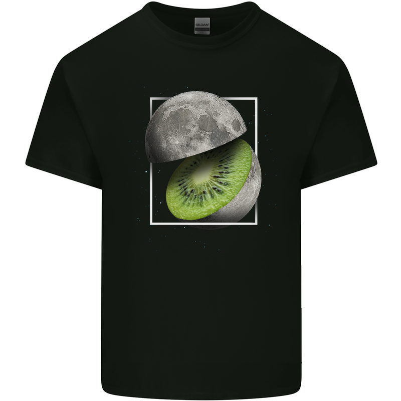 Kiwi Moon Space Planets Universe Mens Cotton T-Shirt Tee Top Black