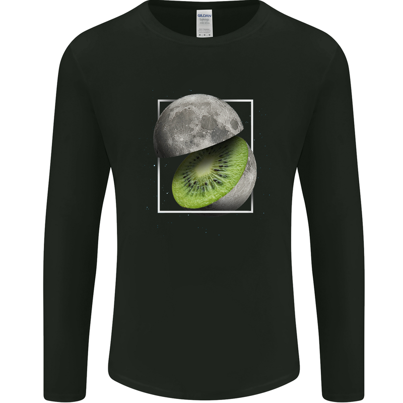 Kiwi Moon Space Planets Universe Mens Long Sleeve T-Shirt Black