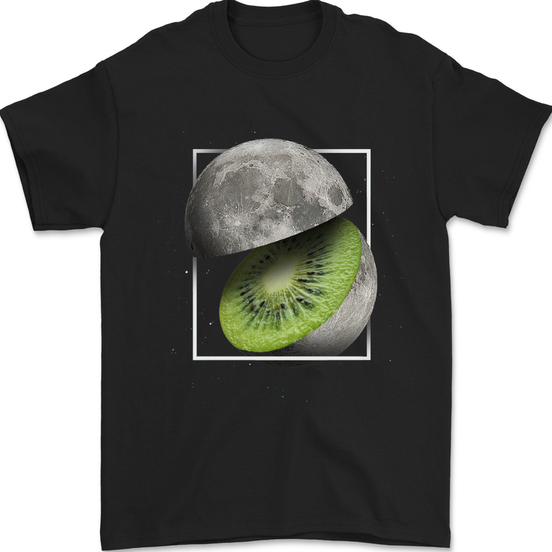 Kiwi Moon Space Planets Universe Mens T-Shirt 100% Cotton Black
