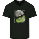 Kiwi Moon Space Planets Universe Mens V-Neck Cotton T-Shirt Black