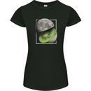 Kiwi Moon Space Planets Universe Womens Petite Cut T-Shirt Black