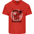 Knights Templar Beauseant St Georges Day Mens V-Neck Cotton T-Shirt Red