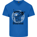 Knights Templar Beauseant St Georges Day Mens V-Neck Cotton T-Shirt Royal Blue