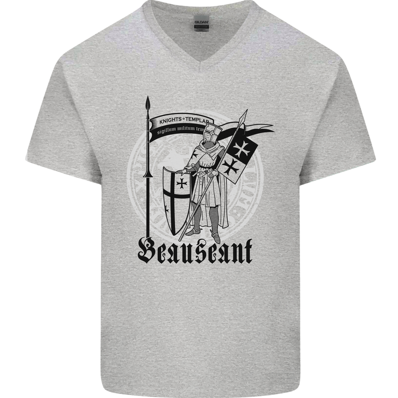 Knights Templar Beauseant St Georges Day Mens V-Neck Cotton T-Shirt Sports Grey