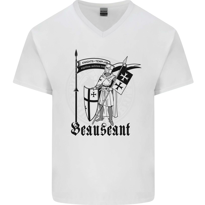 Knights Templar Beauseant St Georges Day Mens V-Neck Cotton T-Shirt White