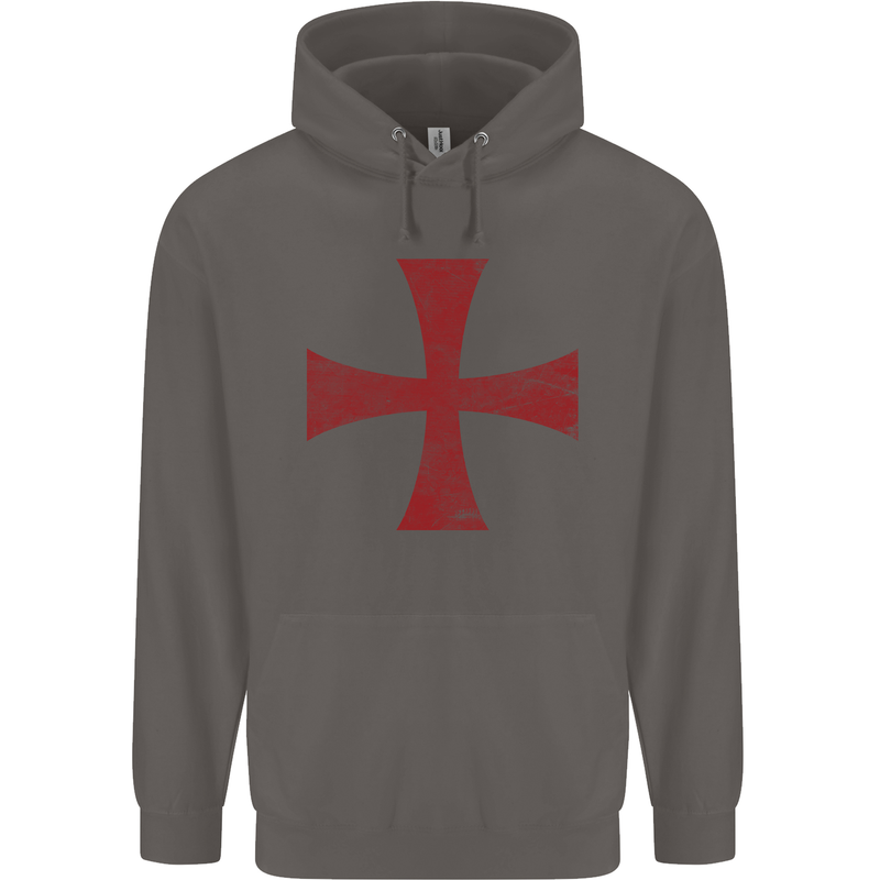 Knights Templar Cross Fancy Dress Outfit Mens 80% Cotton Hoodie Charcoal