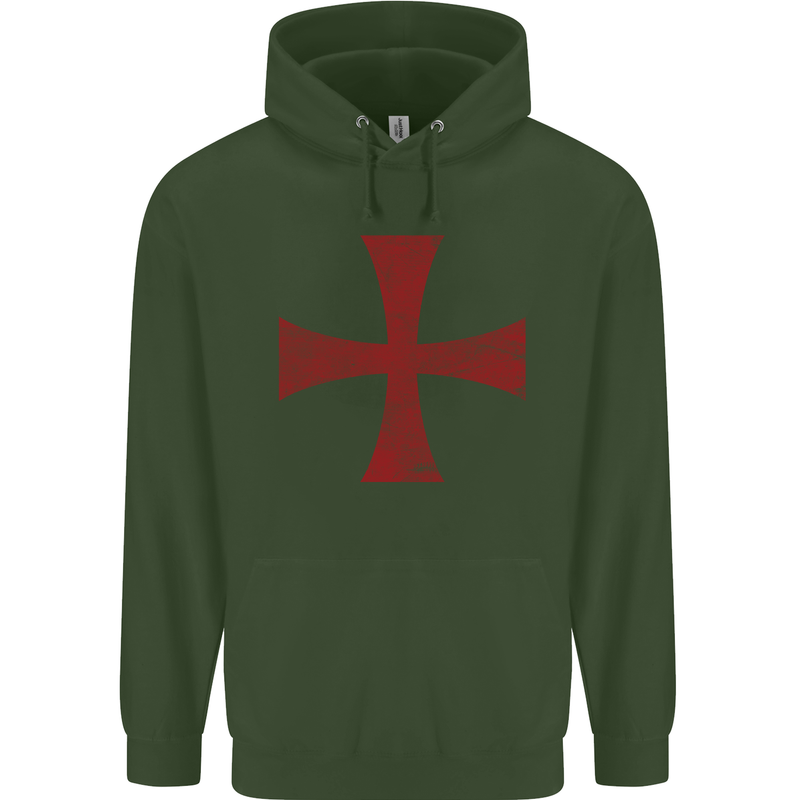 Knights Templar Cross Fancy Dress Outfit Mens 80% Cotton Hoodie Forest Green