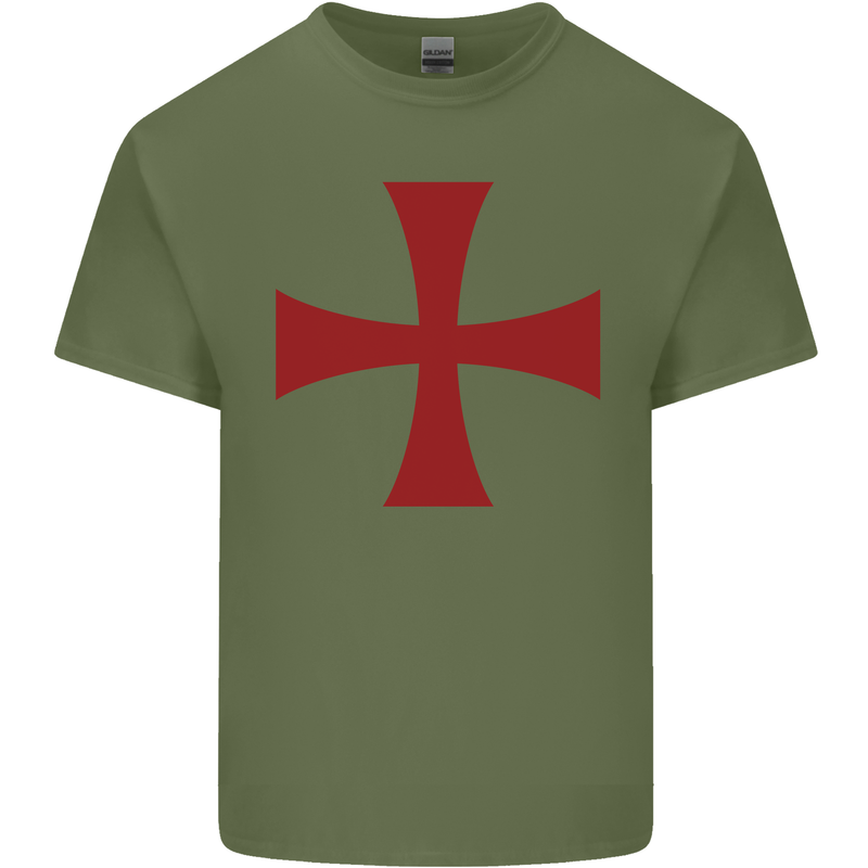 Knights Templar Cross Fancy Dress Outfit Mens Cotton T-Shirt Tee Top Military Green