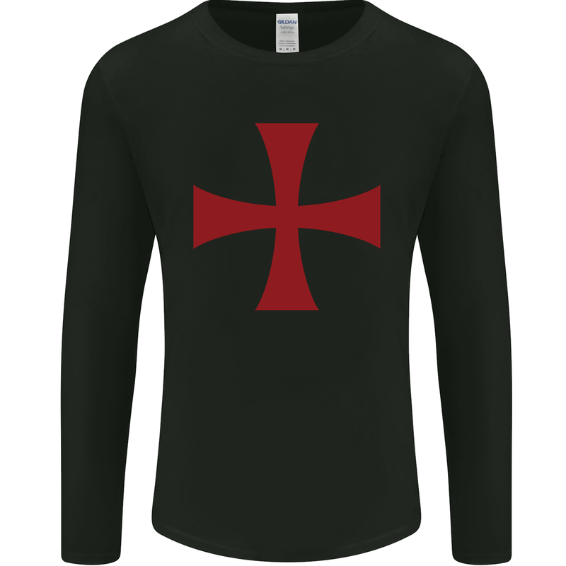 Knights Templar Cross Fancy Dress Outfit Mens Long Sleeve T-Shirt Black