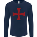 Knights Templar Cross Fancy Dress Outfit Mens Long Sleeve T-Shirt Navy Blue