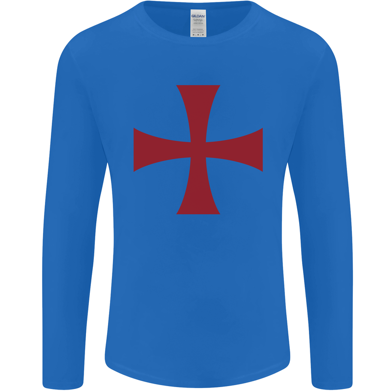 Knights Templar Cross Fancy Dress Outfit Mens Long Sleeve T-Shirt Royal Blue