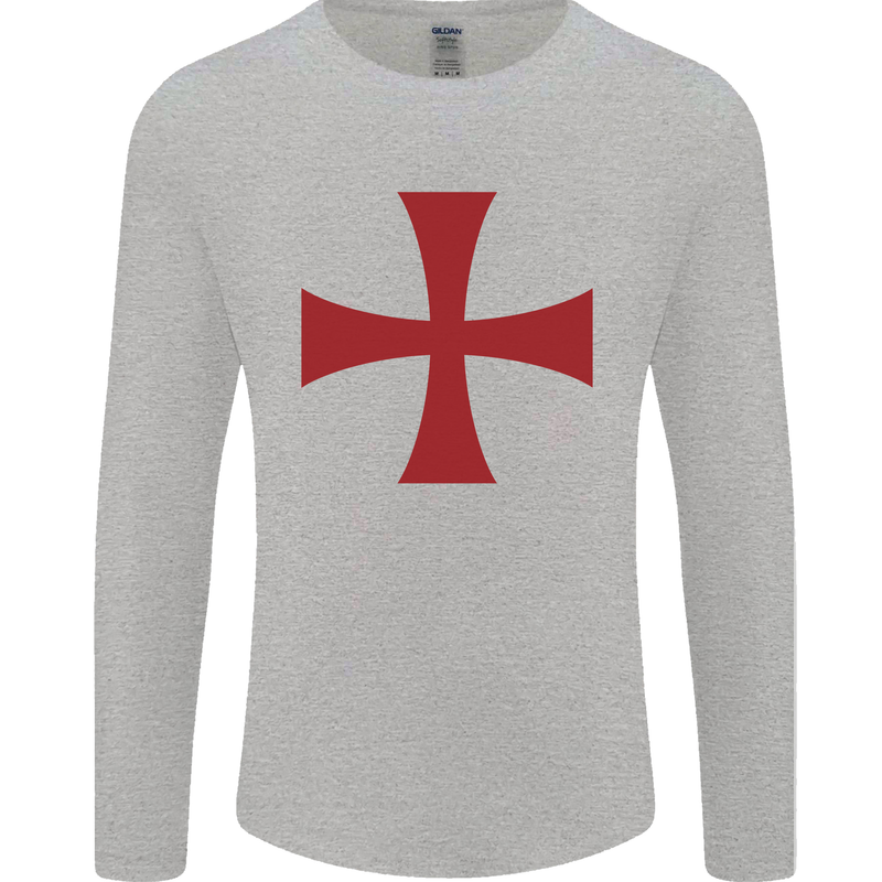Knights Templar Cross Fancy Dress Outfit Mens Long Sleeve T-Shirt Sports Grey