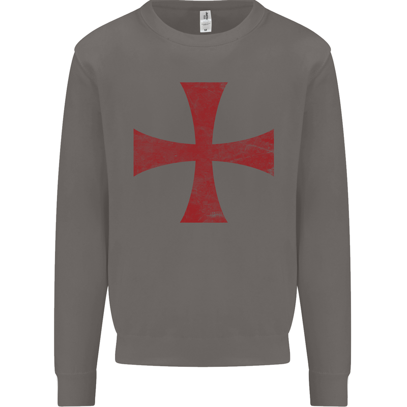 Knights Templar Cross Fancy Dress Outfit Mens Sweatshirt Jumper Charcoal
