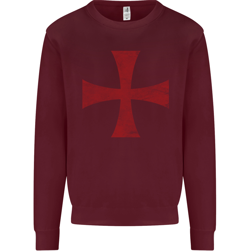 Knights Templar Cross Fancy Dress Outfit Mens Sweatshirt Jumper Maroon