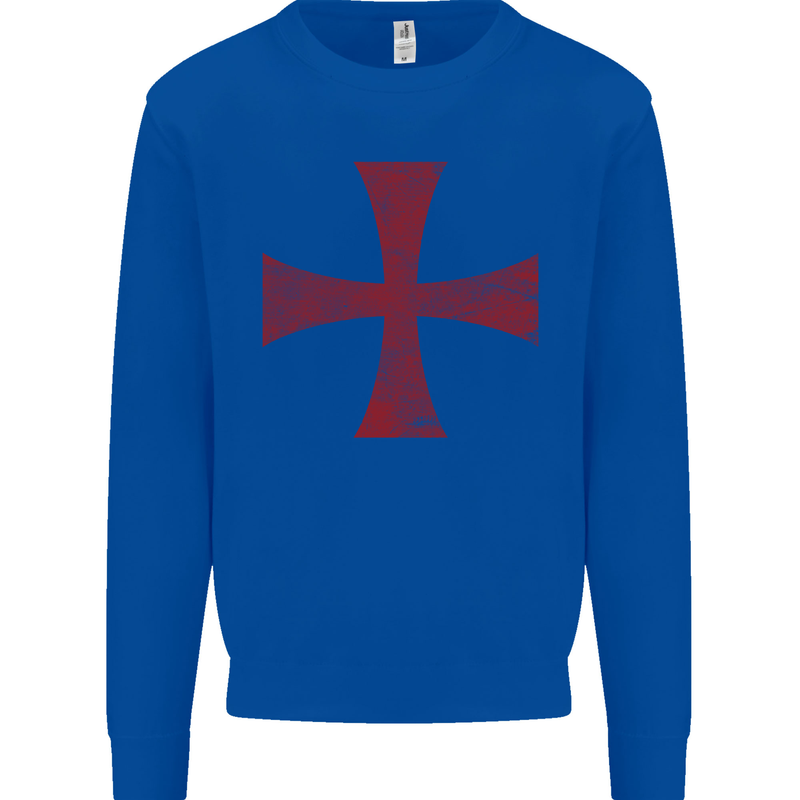 Knights Templar Cross Fancy Dress Outfit Mens Sweatshirt Jumper Royal Blue