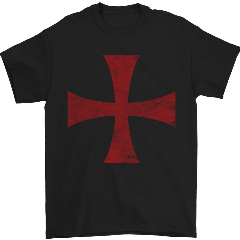 Knights Templar Cross Fancy Dress Outfit Mens T-Shirt Cotton Gildan Black