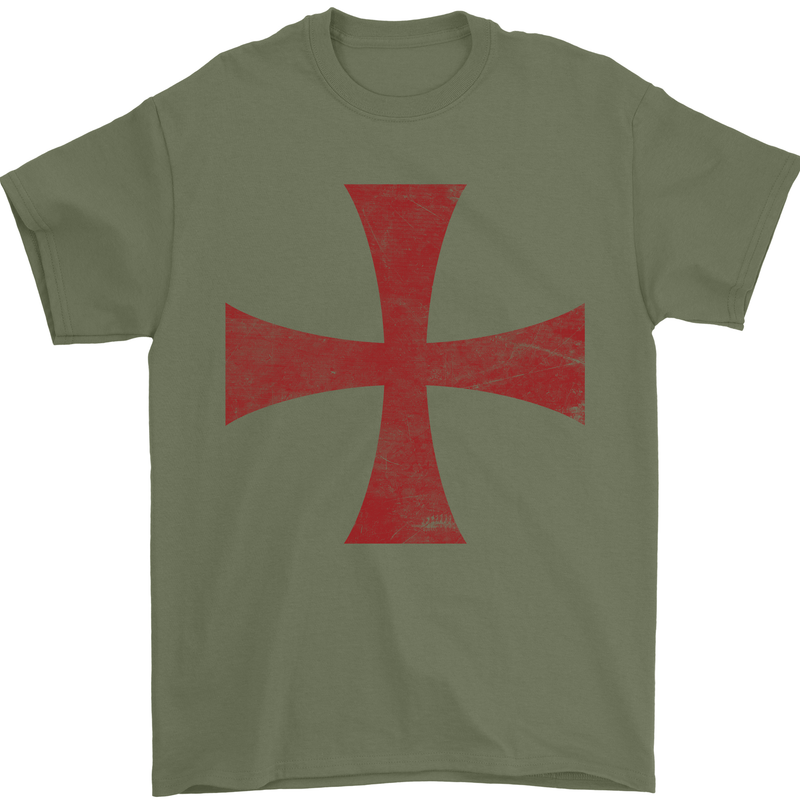Knights Templar Cross Fancy Dress Outfit Mens T-Shirt Cotton Gildan Military Green