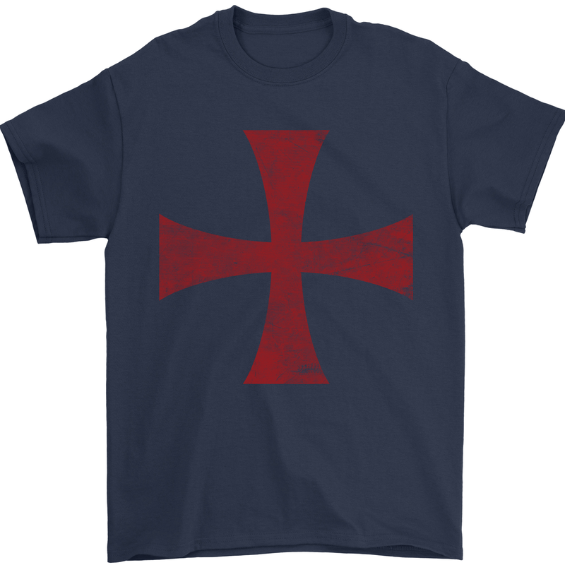 Knights Templar Cross Fancy Dress Outfit Mens T-Shirt Cotton Gildan Navy Blue