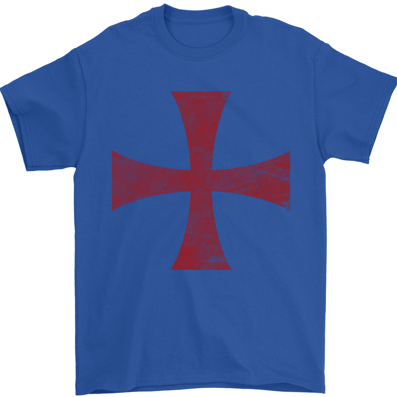 Knights Templar Cross Fancy Dress Outfit Mens T-Shirt Cotton Gildan Royal Blue