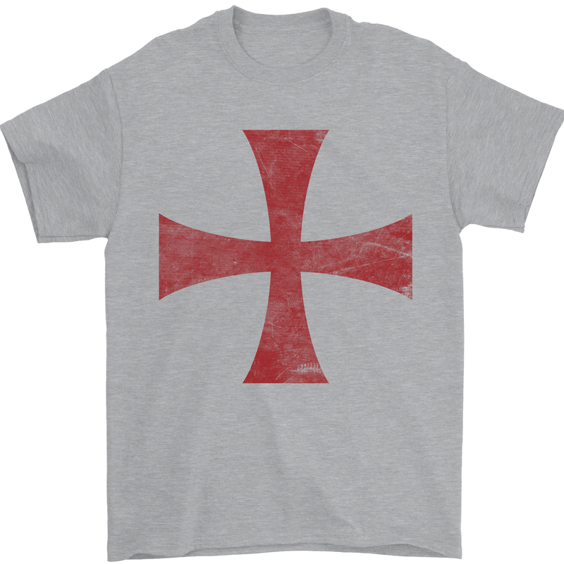 Knights Templar Cross Fancy Dress Outfit Mens T-Shirt Cotton Gildan Sports Grey