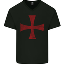 Knights Templar Cross Fancy Dress Outfit Mens V-Neck Cotton T-Shirt Black
