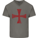 Knights Templar Cross Fancy Dress Outfit Mens V-Neck Cotton T-Shirt Charcoal