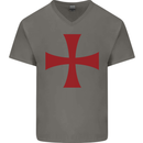 Knights Templar Cross Fancy Dress Outfit Mens V-Neck Cotton T-Shirt Charcoal