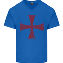Knights Templar Cross Fancy Dress Outfit Mens V-Neck Cotton T-Shirt Royal Blue