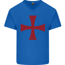 Knights Templar Cross Fancy Dress Outfit Mens V-Neck Cotton T-Shirt Royal Blue