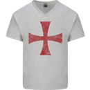 Knights Templar Cross Fancy Dress Outfit Mens V-Neck Cotton T-Shirt Sports Grey