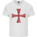 Knights Templar Cross Fancy Dress Outfit Mens V-Neck Cotton T-Shirt White