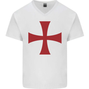 Knights Templar Cross Fancy Dress Outfit Mens V-Neck Cotton T-Shirt White