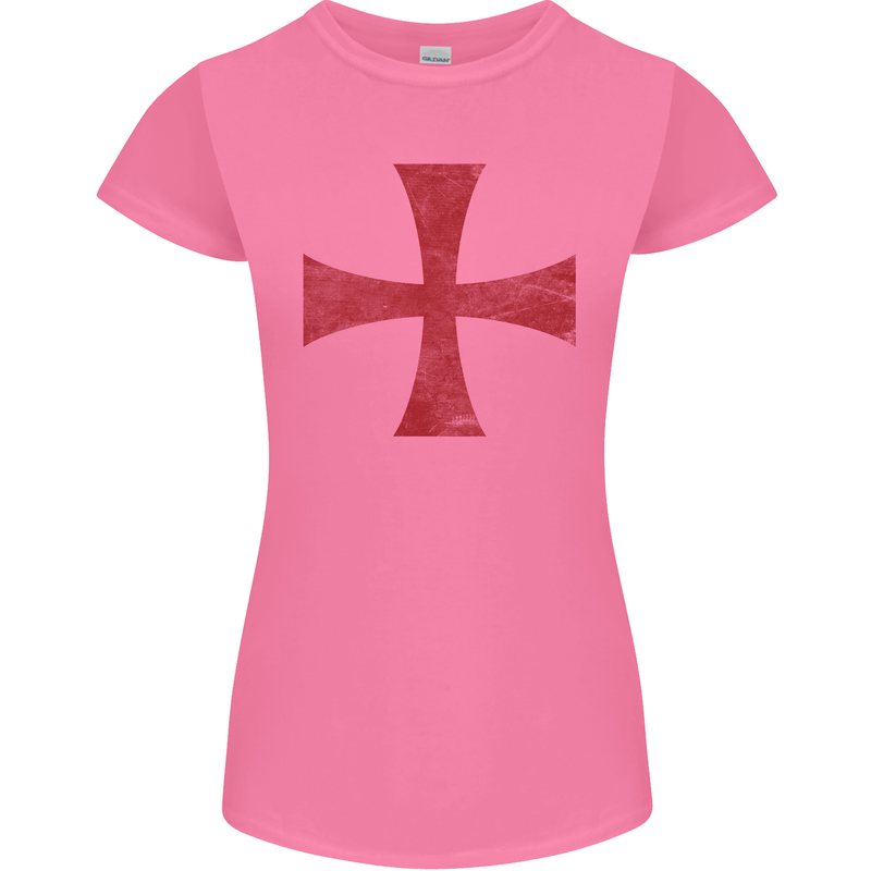 Knights Templar Cross Fancy Dress Outfit Womens Petite Cut T-Shirt Azalea