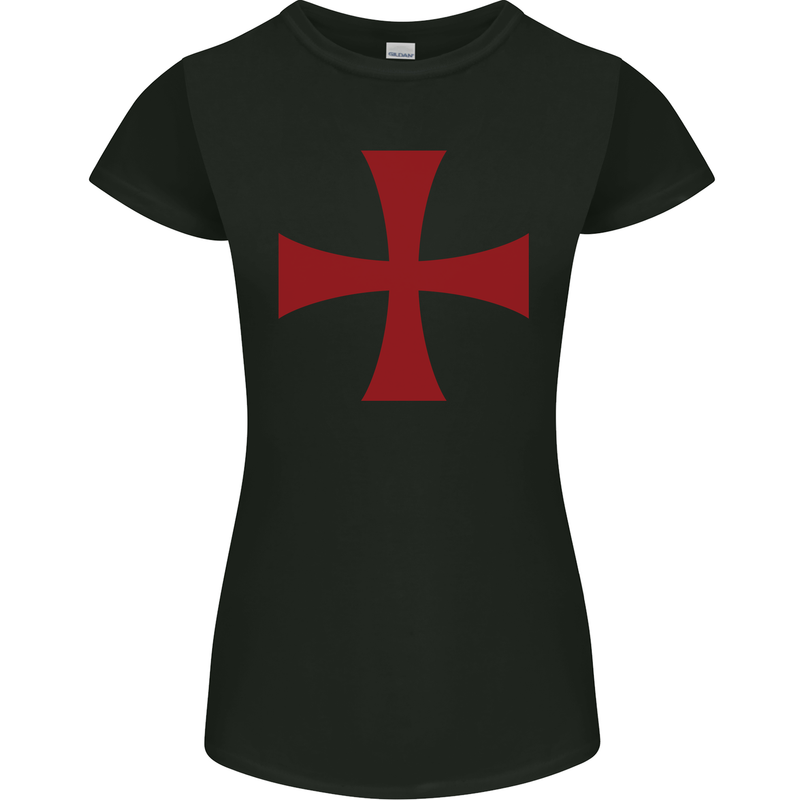 Knights Templar Cross Fancy Dress Outfit Womens Petite Cut T-Shirt Black