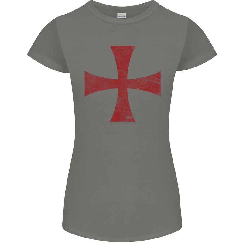 Knights Templar Cross Fancy Dress Outfit Womens Petite Cut T-Shirt Charcoal