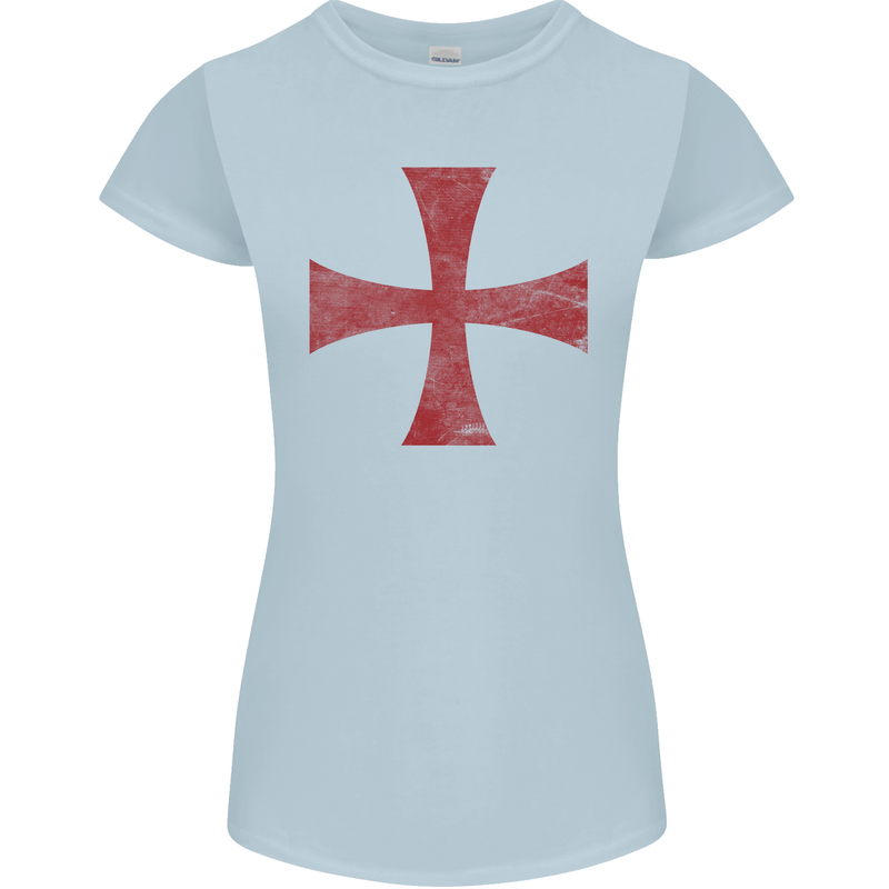 Knights Templar Cross Fancy Dress Outfit Womens Petite Cut T-Shirt Light Blue