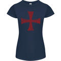 Knights Templar Cross Fancy Dress Outfit Womens Petite Cut T-Shirt Navy Blue