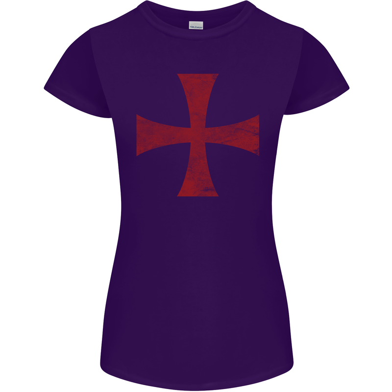 Knights Templar Cross Fancy Dress Outfit Womens Petite Cut T-Shirt Purple
